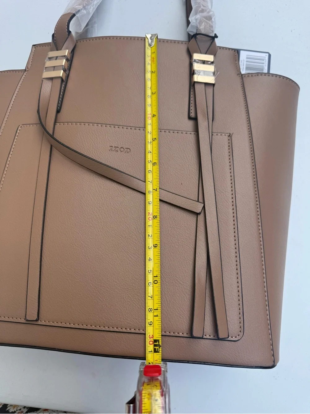 IZOD Taupe Faux-Leather Tote with Front Slip Pocket